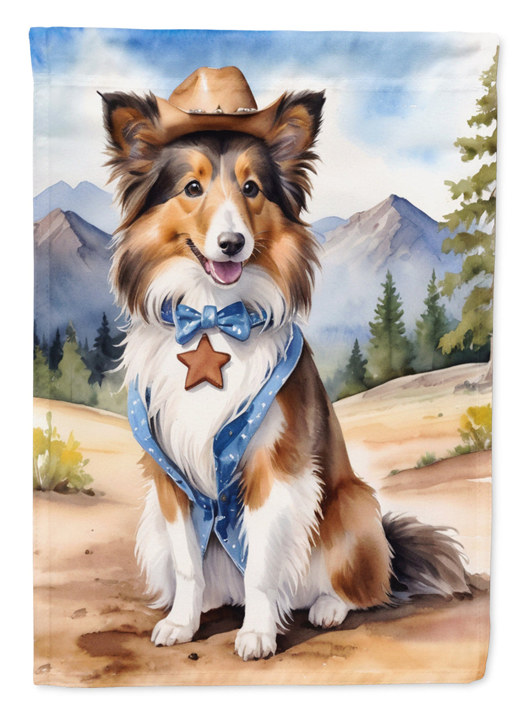 Sheltie Cowboy Welcome House Flag 28x40 Porch Sleeve Pole Decorative Outside Yard Banner Artwork Wall Hanging, Polyester
