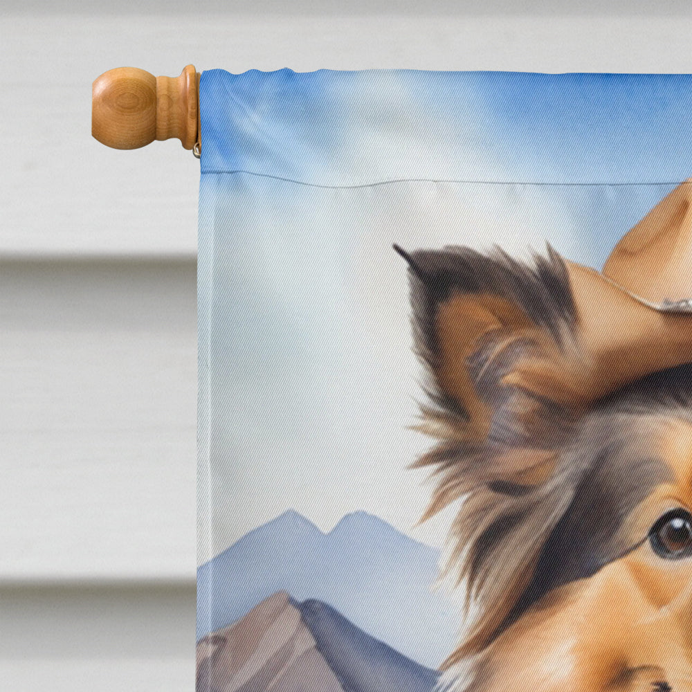 Sheltie Cowboy Welcome House Flag 28x40 Porch Sleeve Pole Decorative Outside Yard Banner Artwork Wall Hanging, Polyester