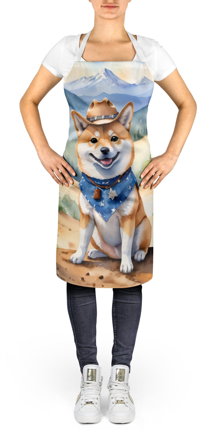 Shiba Inu Cowboy Welcome Apron Cooking Kitchen Server Baking Crafts Gardening for Adult Women Men, Unisex, Large, Multicolor