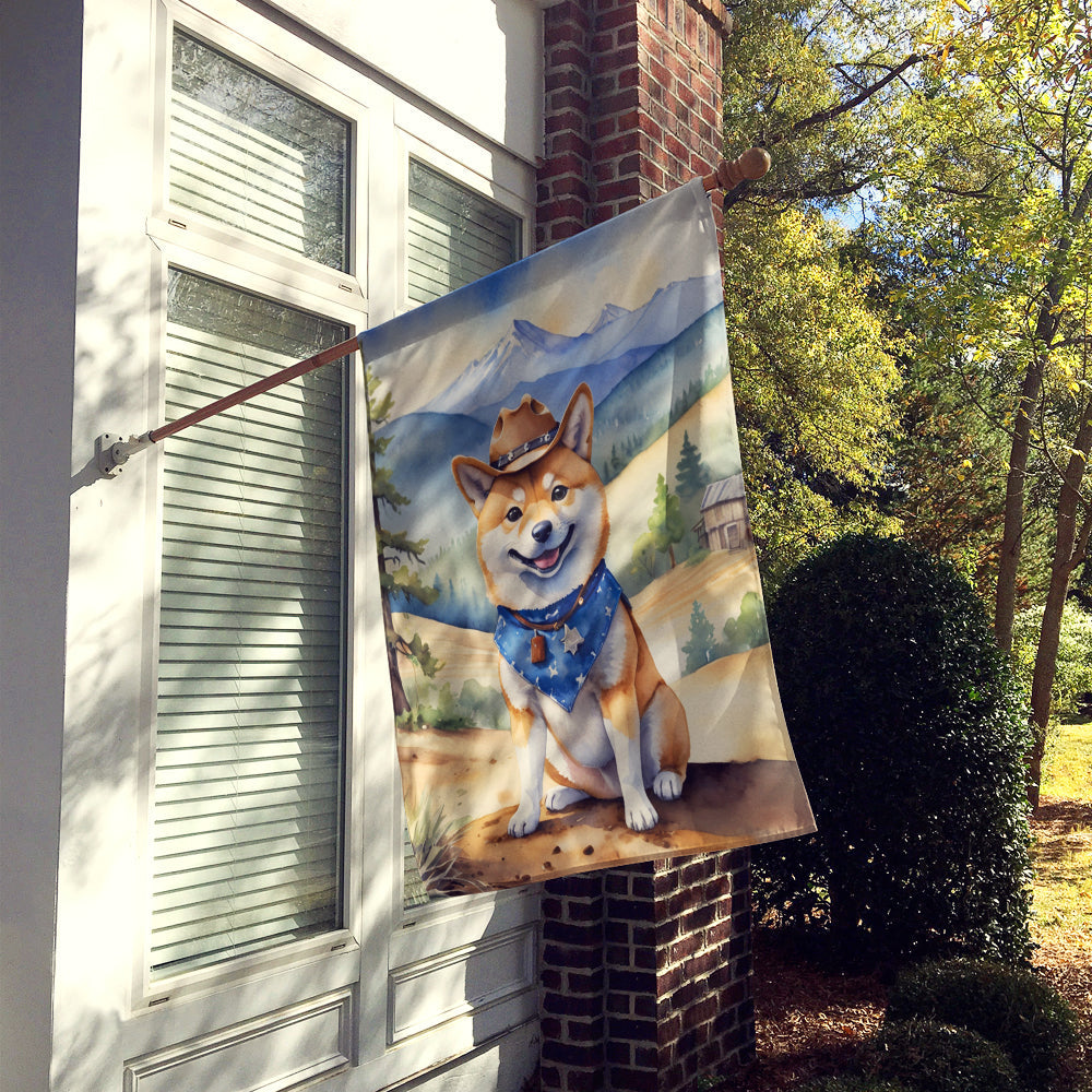 Shiba Inu Cowboy Welcome House Flag 28x40 Porch Sleeve Pole Decorative Outside Yard Banner Artwork Wall Hanging, Polyester