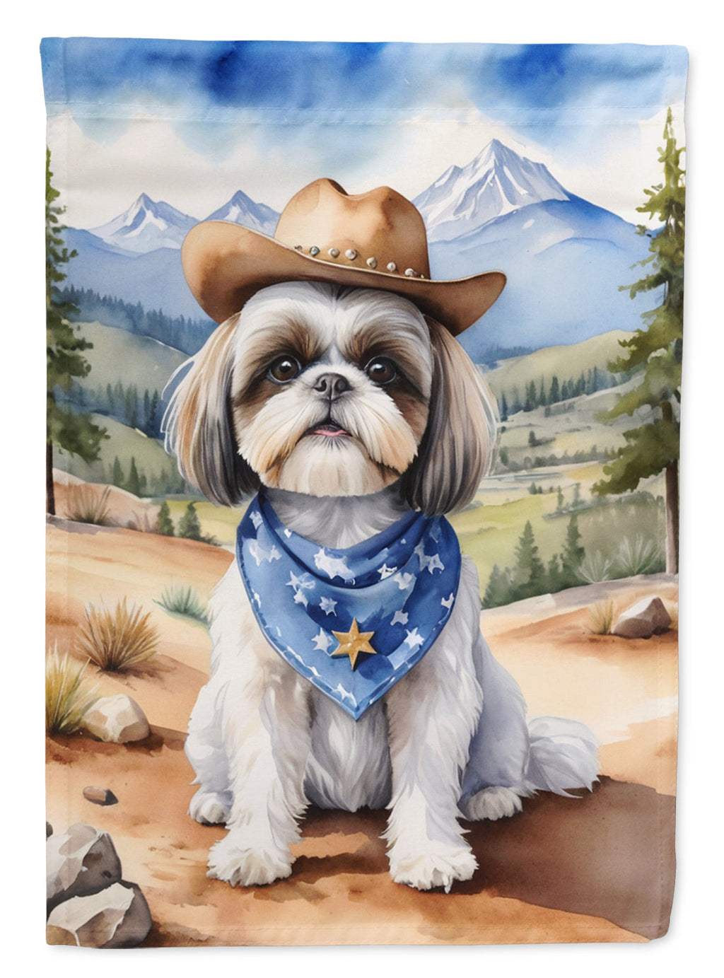 Shih Tzu Cowboy Welcome House Flag 28x40 Porch Sleeve Pole Decorative Outside Yard Banner Artwork Wall Hanging, Polyester