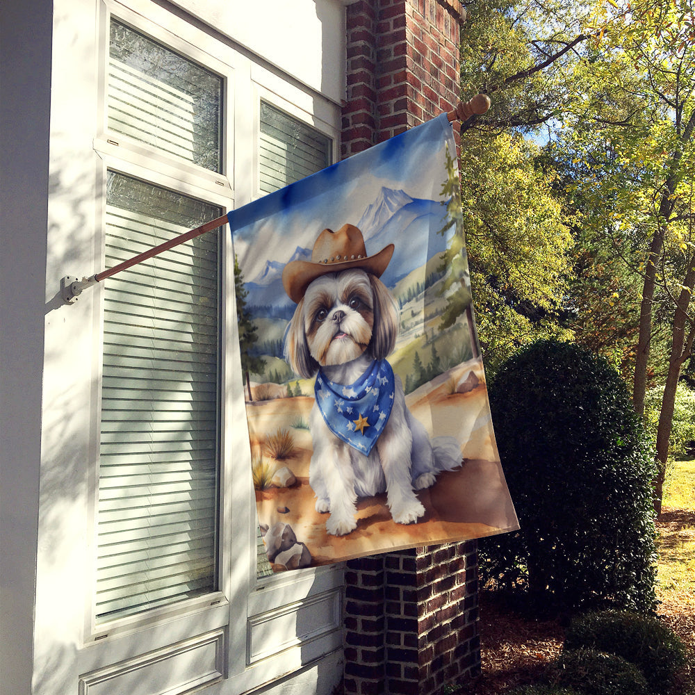 Shih Tzu Cowboy Welcome House Flag 28x40 Porch Sleeve Pole Decorative Outside Yard Banner Artwork Wall Hanging, Polyester