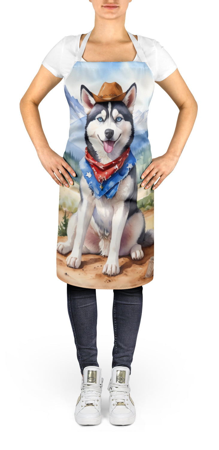 Siberian Husky Cowboy Welcome Apron Cooking Kitchen Server Baking Crafts Gardening for Adult Women Men, Unisex, Large, Multicolor