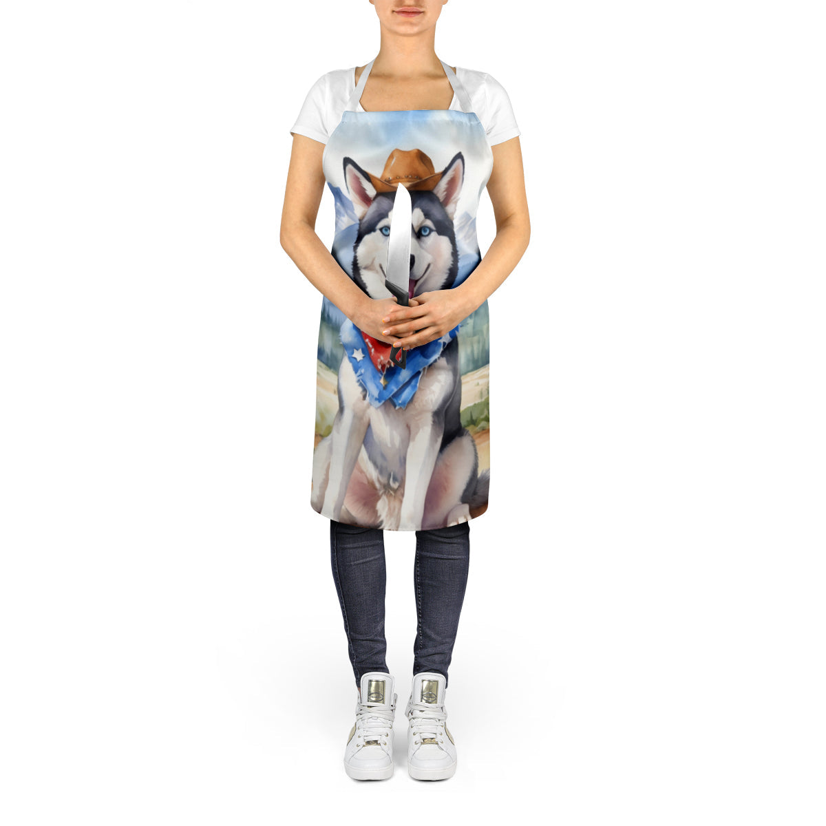 Siberian Husky Cowboy Welcome Apron Cooking Kitchen Server Baking Crafts Gardening for Adult Women Men, Unisex, Large, Multicolor