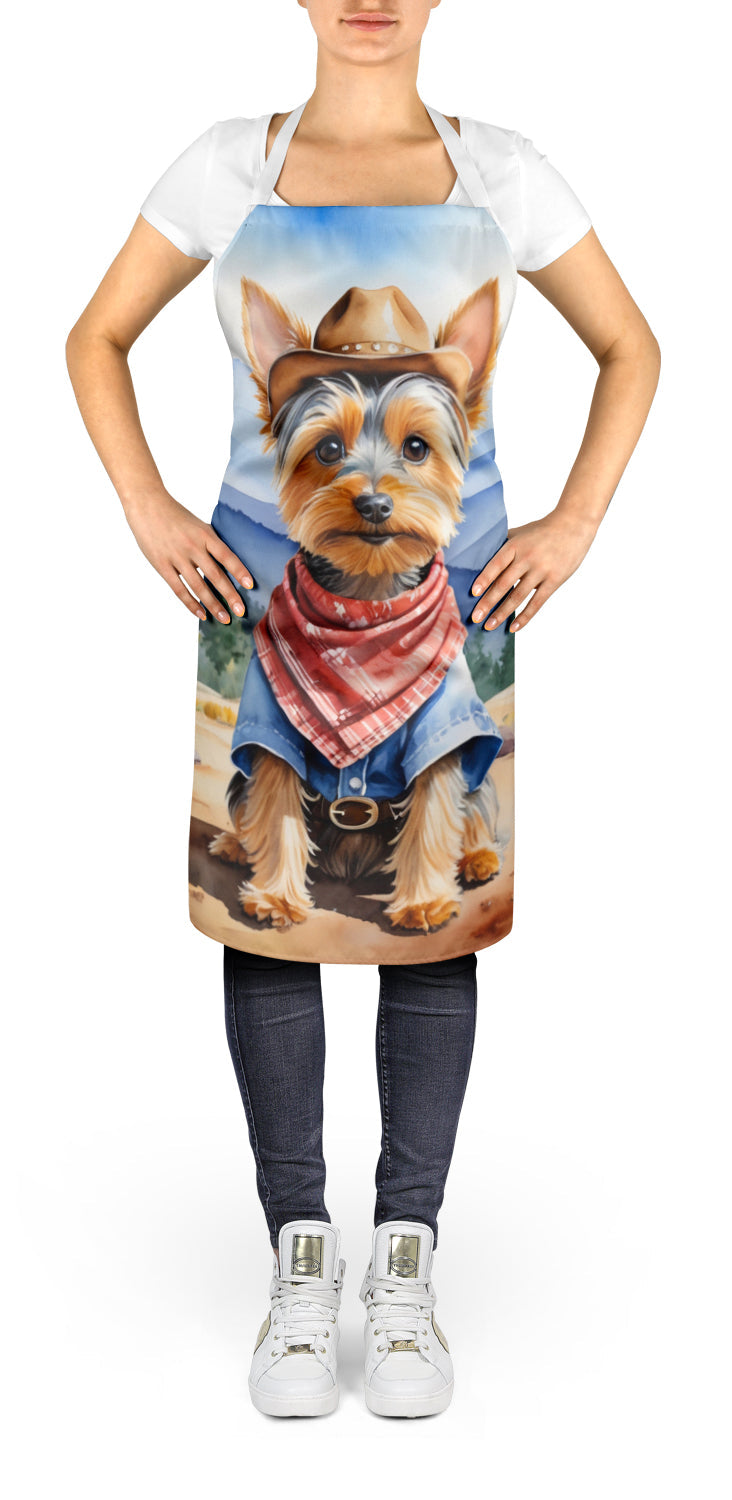 Silky Terrier Cowboy Welcome Apron Cooking Kitchen Server Baking Crafts Gardening for Adult Women Men, Unisex, Large, Multicolor