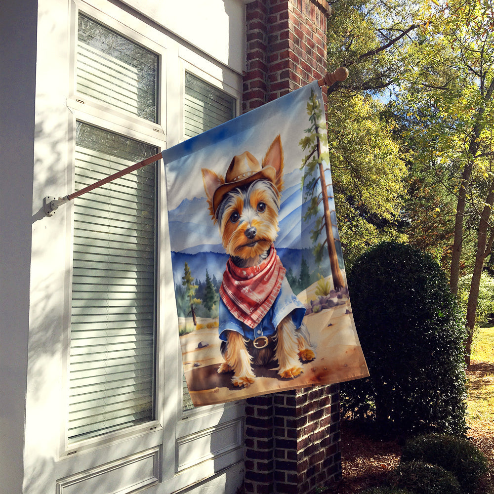 Silky Terrier Cowboy Welcome House Flag 28x40 Porch Sleeve Pole Decorative Outside Yard Banner Artwork Wall Hanging, Polyester