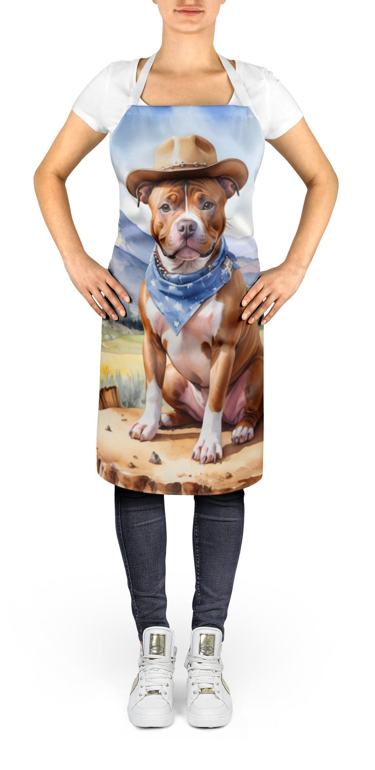 Staffordshire Bull Terrier Cowboy Welcome Apron Cooking Kitchen Server Baking Crafts Gardening for Adult Women Men, Unisex, Large, Multicolor
