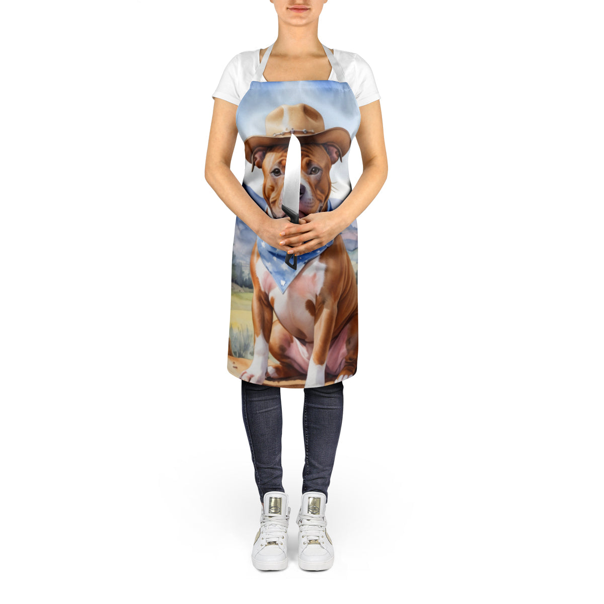 Staffordshire Bull Terrier Cowboy Welcome Apron Cooking Kitchen Server Baking Crafts Gardening for Adult Women Men, Unisex, Large, Multicolor