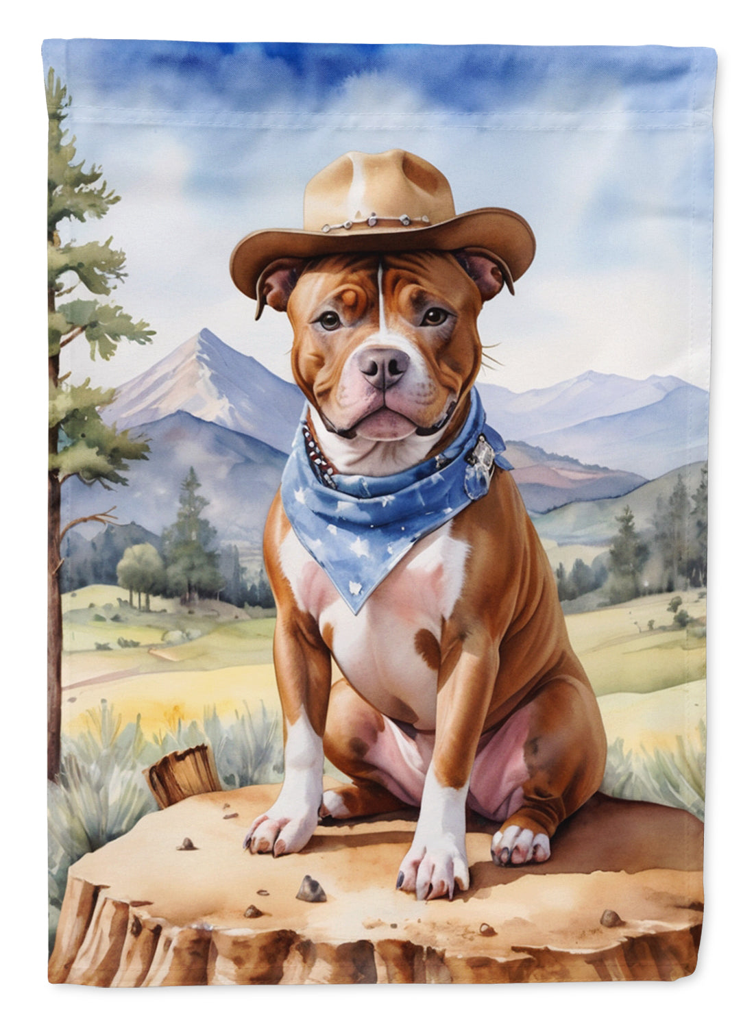 Staffordshire Bull Terrier Cowboy Welcome House Flag 28x40 Porch Sleeve Pole Decorative Outside Yard Banner Artwork Wall Hanging, Polyester