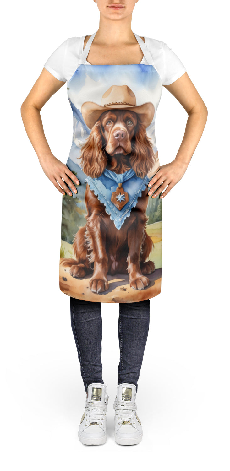Sussex Spaniel Cowboy Welcome Apron Cooking Kitchen Server Baking Crafts Gardening for Adult Women Men, Unisex, Large, Multicolor