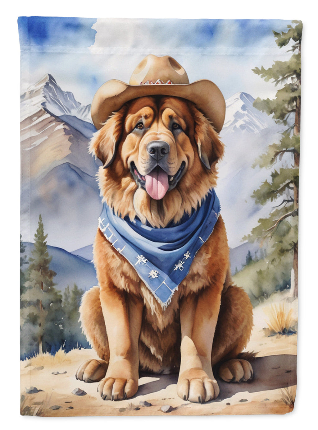 Tibetan Mastiff Cowboy Welcome House Flag 28x40 Porch Sleeve Pole Decorative Outside Yard Banner Artwork Wall Hanging, Polyester