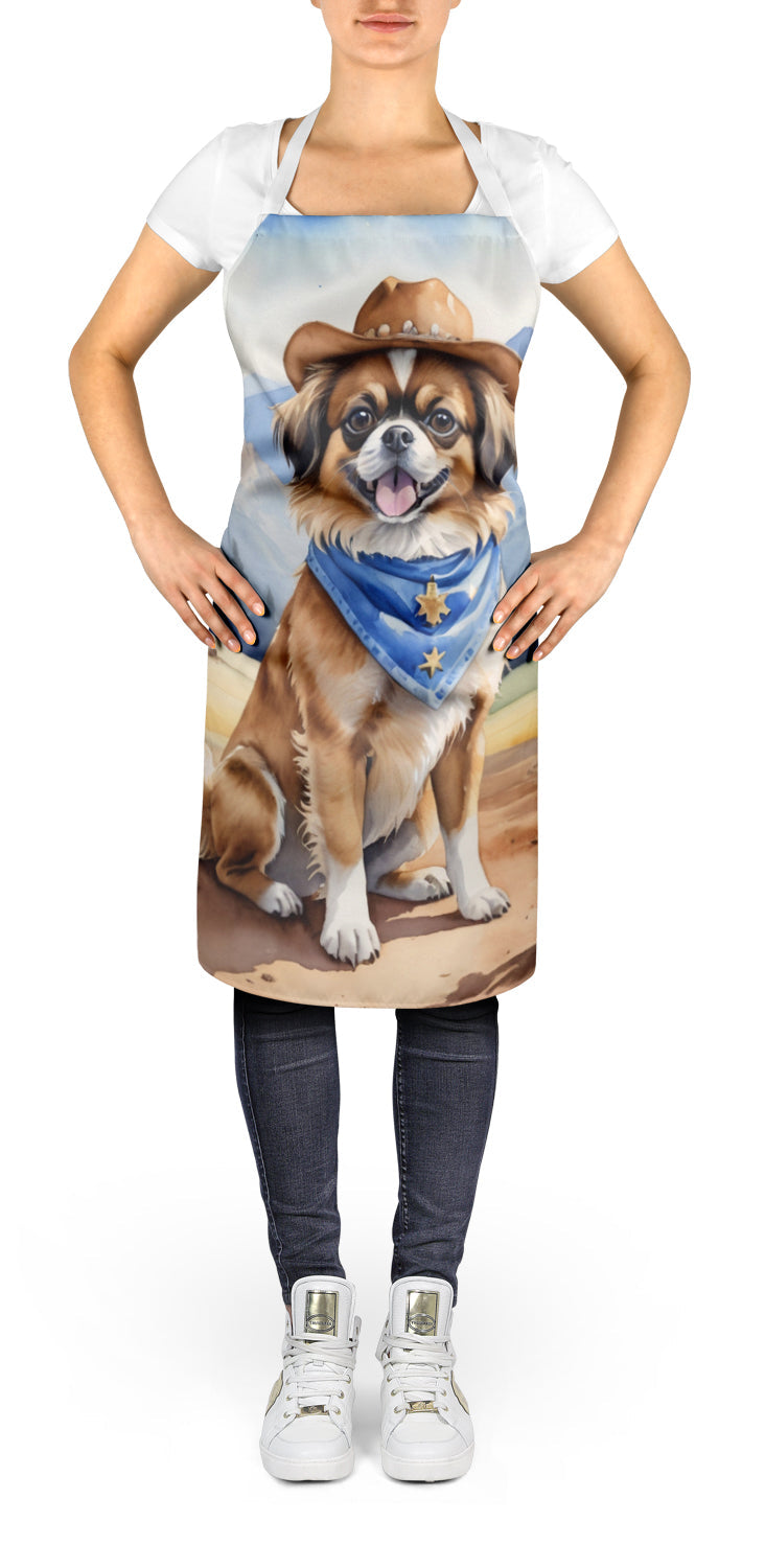 Tibetan Spaniel Cowboy Welcome Apron Cooking Kitchen Server Baking Crafts Gardening for Adult Women Men, Unisex, Large, Multicolor