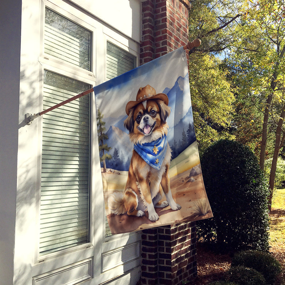 Tibetan Spaniel Cowboy Welcome House Flag 28x40 Porch Sleeve Pole Decorative Outside Yard Banner Artwork Wall Hanging, Polyester