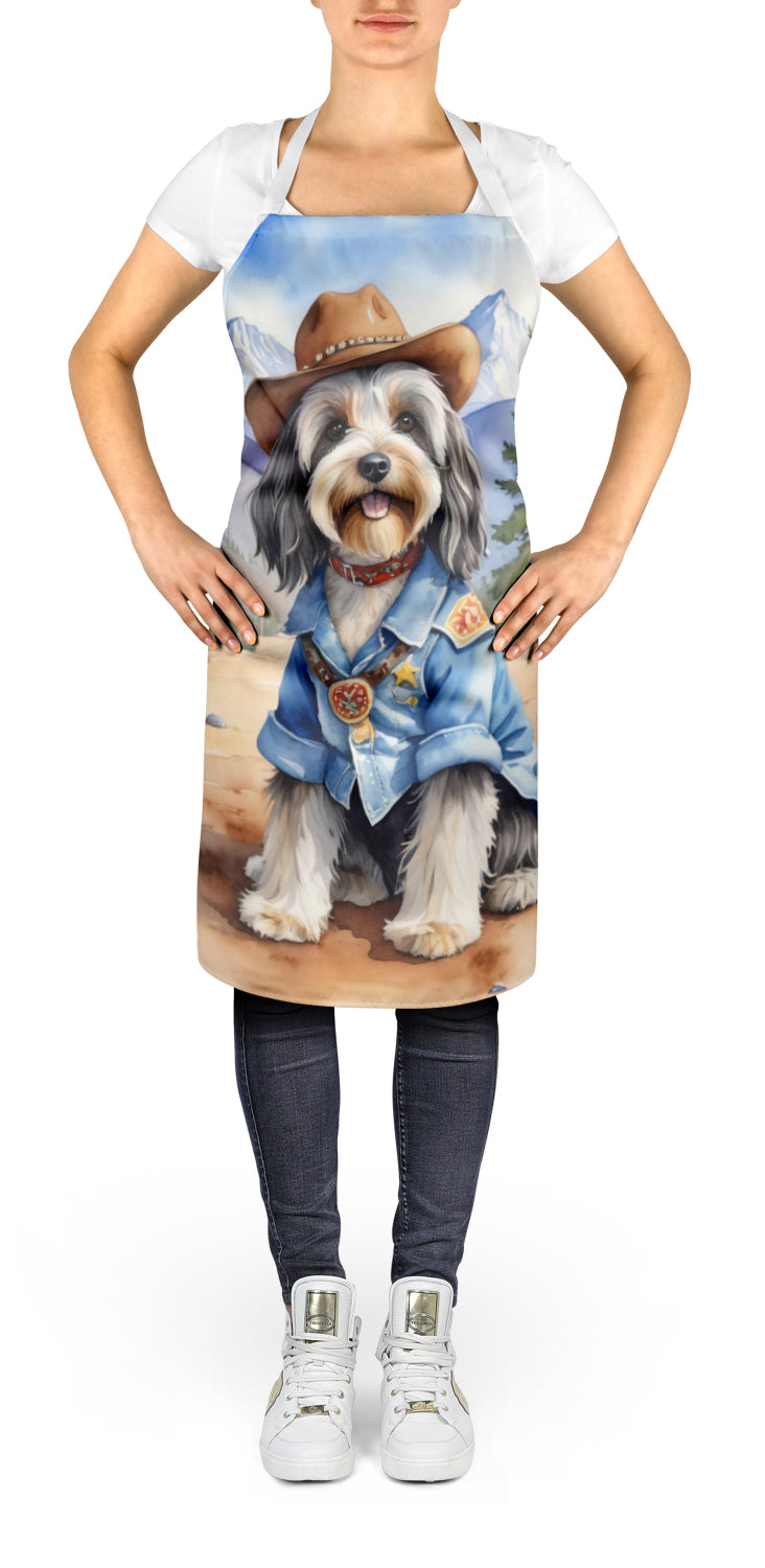 Tibetan Terrier Cowboy Welcome Apron Cooking Kitchen Server Baking Crafts Gardening for Adult Women Men, Unisex, Large, Multicolor