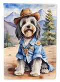 Tibetan Terrier Cowboy Welcome House Flag 28x40 Porch Sleeve Pole Decorative Outside Yard Banner Artwork Wall Hanging, Polyester