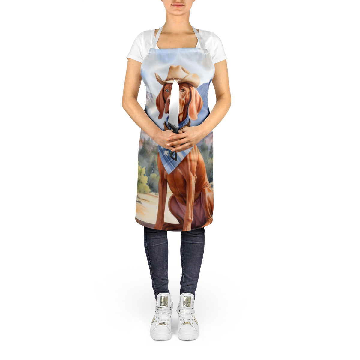 Vizsla Cowboy Welcome Apron Cooking Kitchen Server Baking Crafts Gardening for Adult Women Men, Unisex, Large, Multicolor
