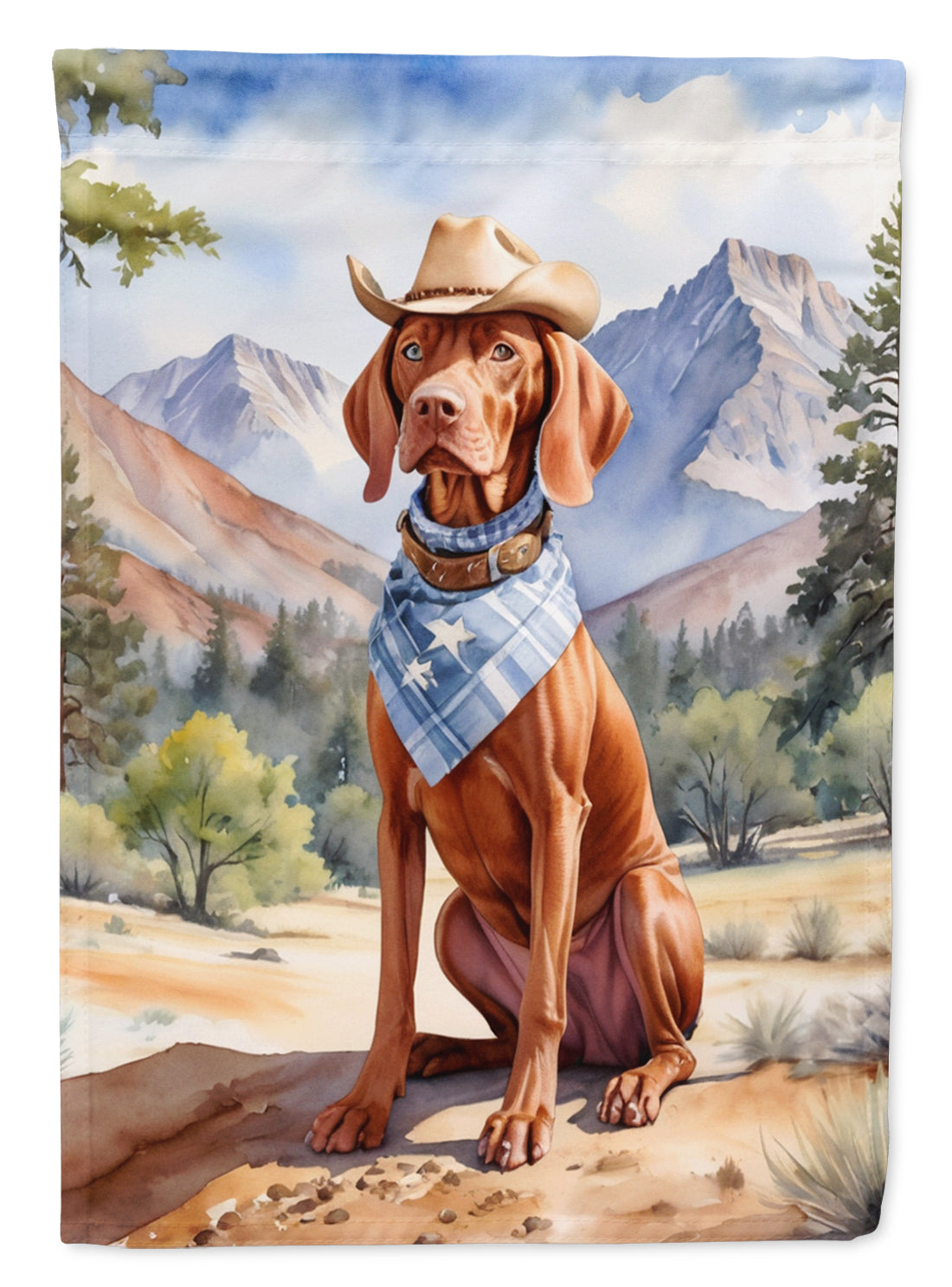 Vizsla Cowboy Welcome House Flag 28x40 Porch Sleeve Pole Decorative Outside Yard Banner Artwork Wall Hanging, Polyester