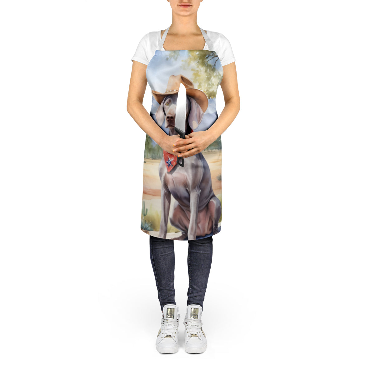 Weimaraner Cowboy Welcome Apron Cooking Kitchen Server Baking Crafts Gardening for Adult Women Men, Unisex, Large, Multicolor