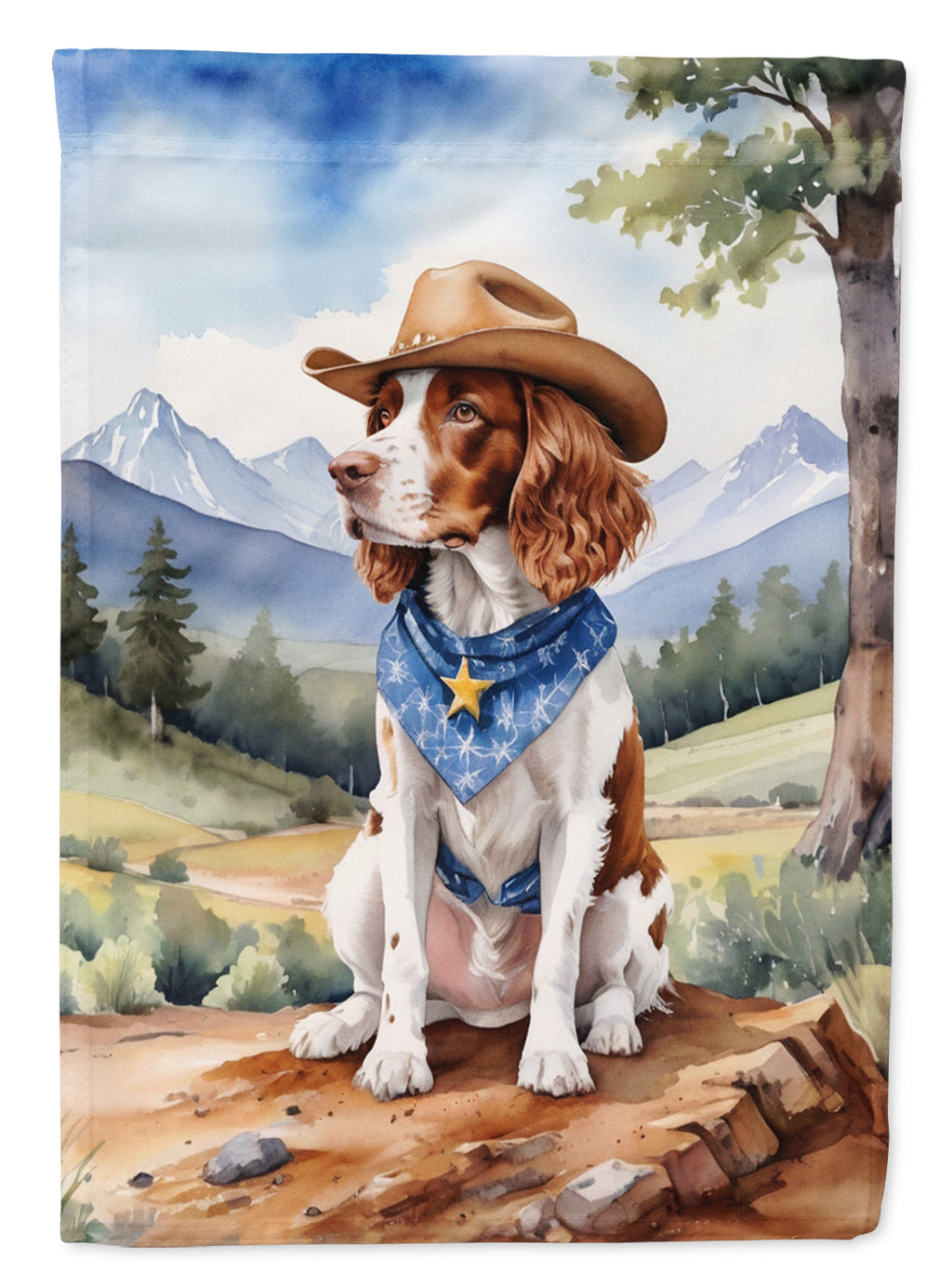 Welsh Springer Spaniel Cowboy Welcome House Flag 28x40 Porch Sleeve Pole Decorative Outside Yard Banner Artwork Wall Hanging, Polyester