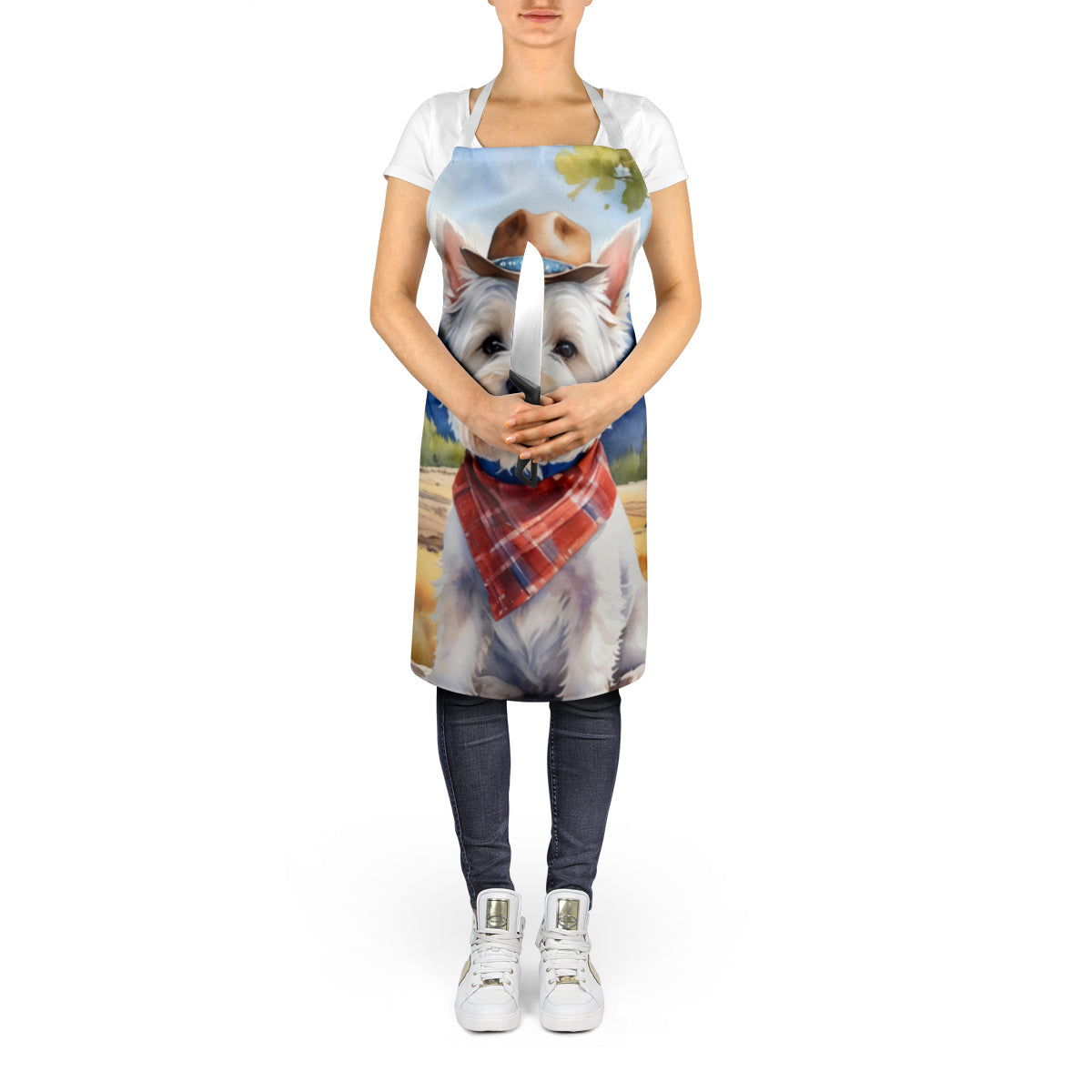 Westie Cowboy Welcome Apron Cooking Kitchen Server Baking Crafts Gardening for Adult Women Men, Unisex, Large, Multicolor