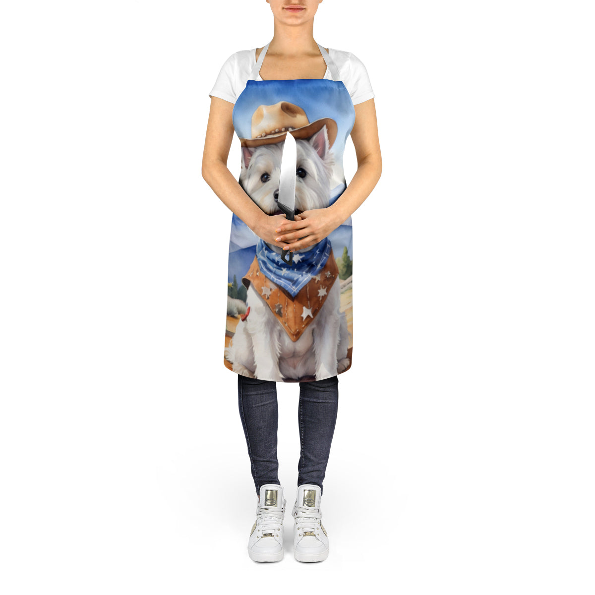 Westie Cowboy Welcome Apron Cooking Kitchen Server Baking Crafts Gardening for Adult Women Men, Unisex, Large, Multicolor