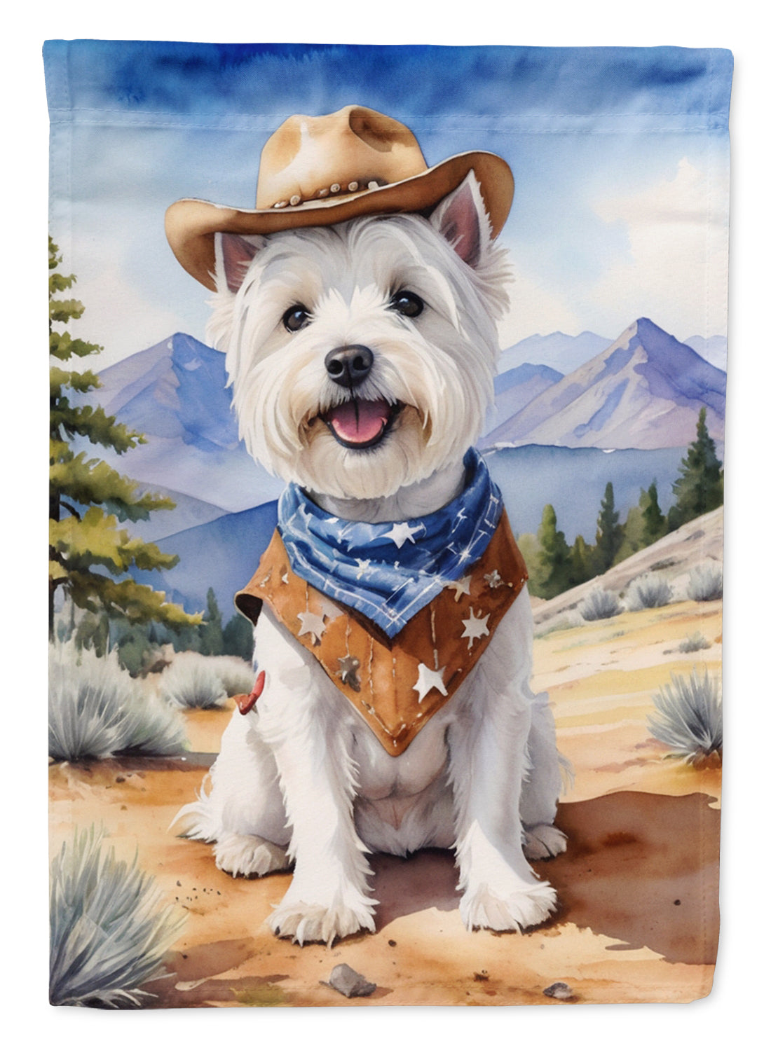 Westie Cowboy Welcome House Flag 28x40 Porch Sleeve Pole Decorative Outside Yard Banner Artwork Wall Hanging, Polyester