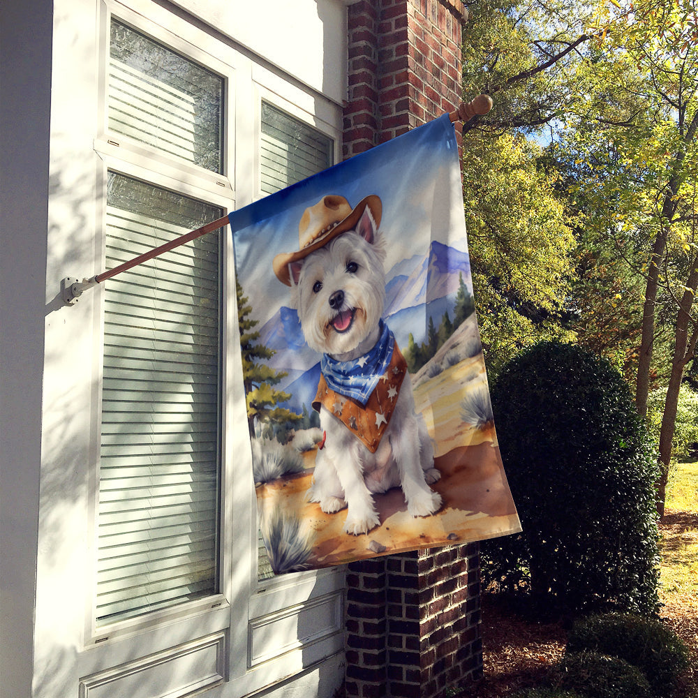 Westie Cowboy Welcome House Flag 28x40 Porch Sleeve Pole Decorative Outside Yard Banner Artwork Wall Hanging, Polyester
