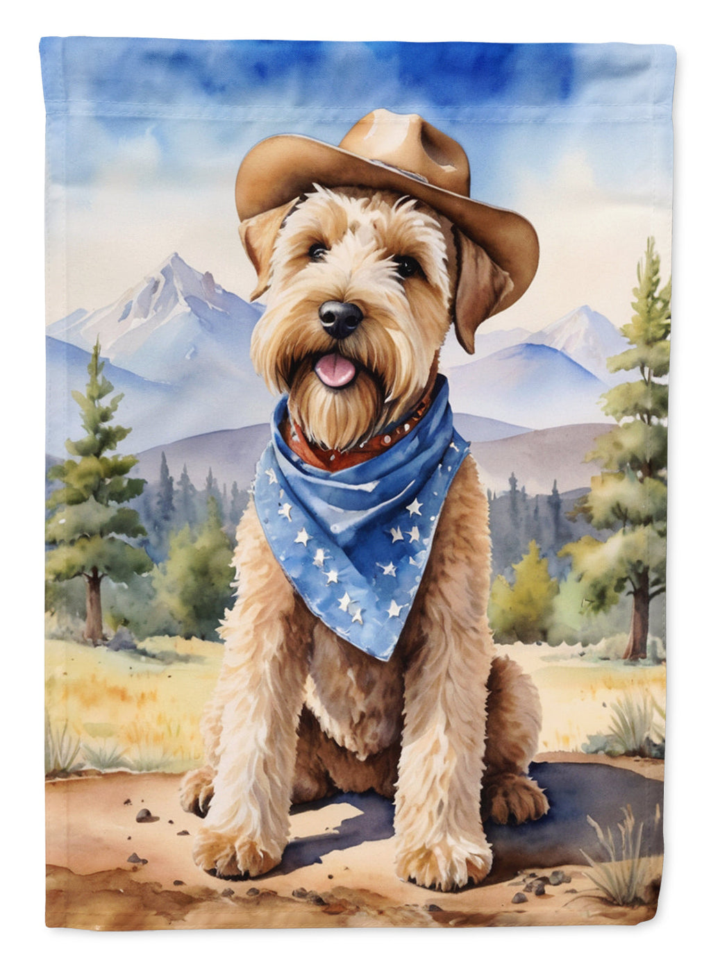 Wheaten Terrier Cowboy Welcome House Flag 28x40 Porch Sleeve Pole Decorative Outside Yard Banner Artwork Wall Hanging, Polyester