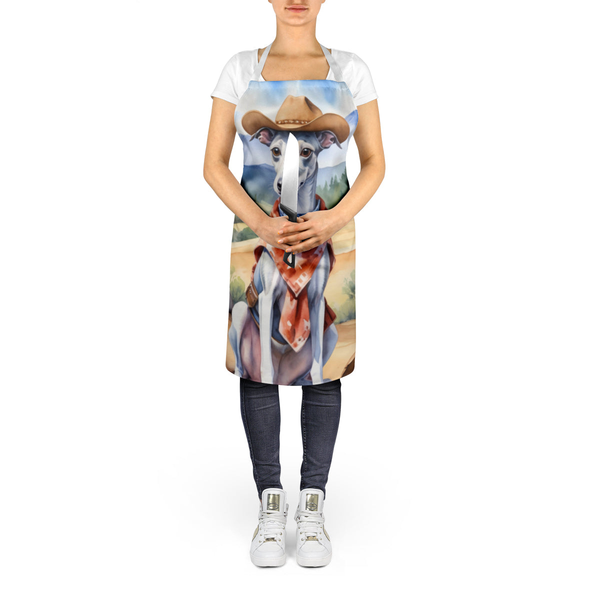 Whippet Cowboy Welcome Apron Cooking Kitchen Server Baking Crafts Gardening for Adult Women Men, Unisex, Large, Multicolor