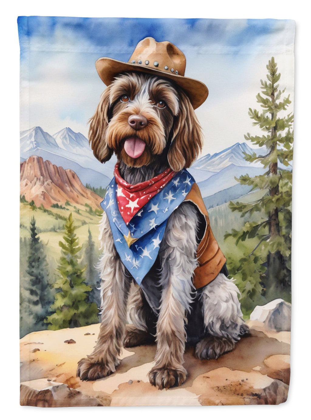 Wirehaired Pointing Griffon Cowboy Welcome House Flag 28x40 Porch Sleeve Pole Decorative Outside Yard Banner Artwork Wall Hanging, Polyester