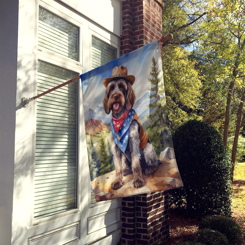 Wirehaired Pointing Griffon Cowboy Welcome House Flag 28x40 Porch Sleeve Pole Decorative Outside Yard Banner Artwork Wall Hanging, Polyester