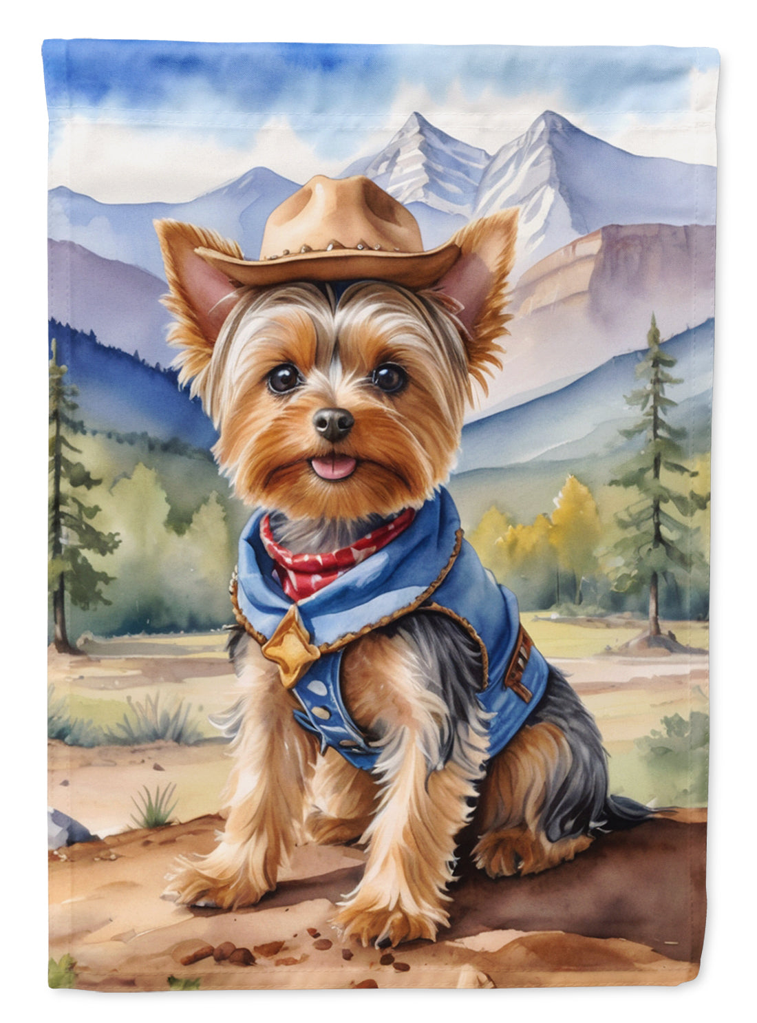 Yorkshire Terrier Yorkie Cowboy Welcome House Flag 28x40 Porch Sleeve Pole Decorative Outside Yard Banner Artwork Wall Hanging, Polyester