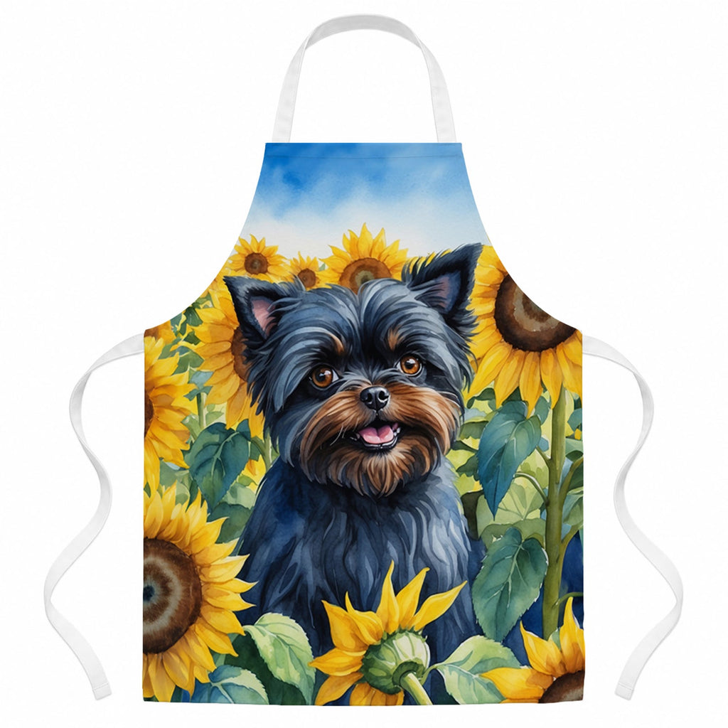 Affenpinscher in Sunflowers Apron Cooking Kitchen Server Baking Crafts Gardening for Adult Women Men, Unisex, Large, Multicolor