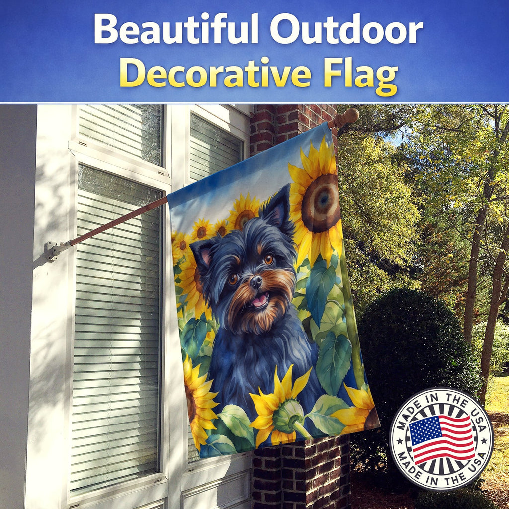 Affenpinscher in Sunflowers House Flag 28x40 Porch Sleeve Pole Decorative Outside Yard Banner Artwork Wall Hanging, Polyester