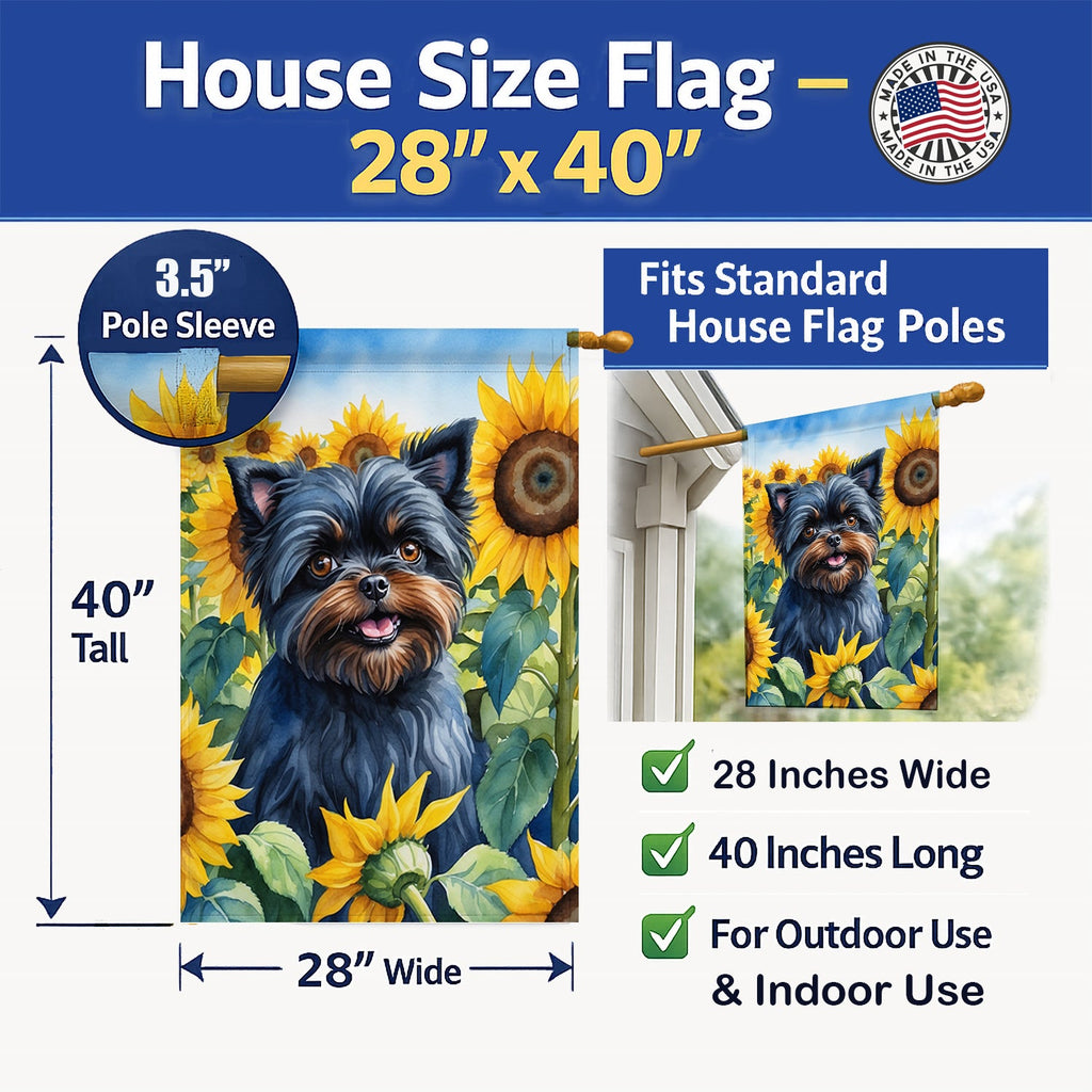 Affenpinscher in Sunflowers House Flag 28x40 Porch Sleeve Pole Decorative Outside Yard Banner Artwork Wall Hanging, Polyester