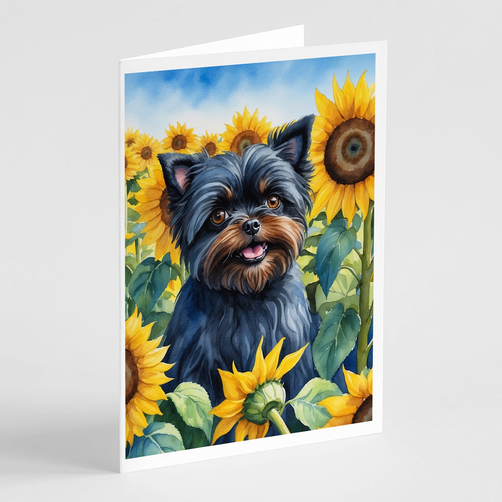 Affenpinscher in Sunflowers Greeting Cards Pack of 8 Blank Cards with Envelopes Whimsical A7 Size 5x7