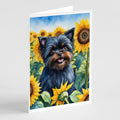 Affenpinscher in Sunflowers Greeting Cards Pack of 8 Blank Cards with Envelopes Whimsical A7 Size 5x7