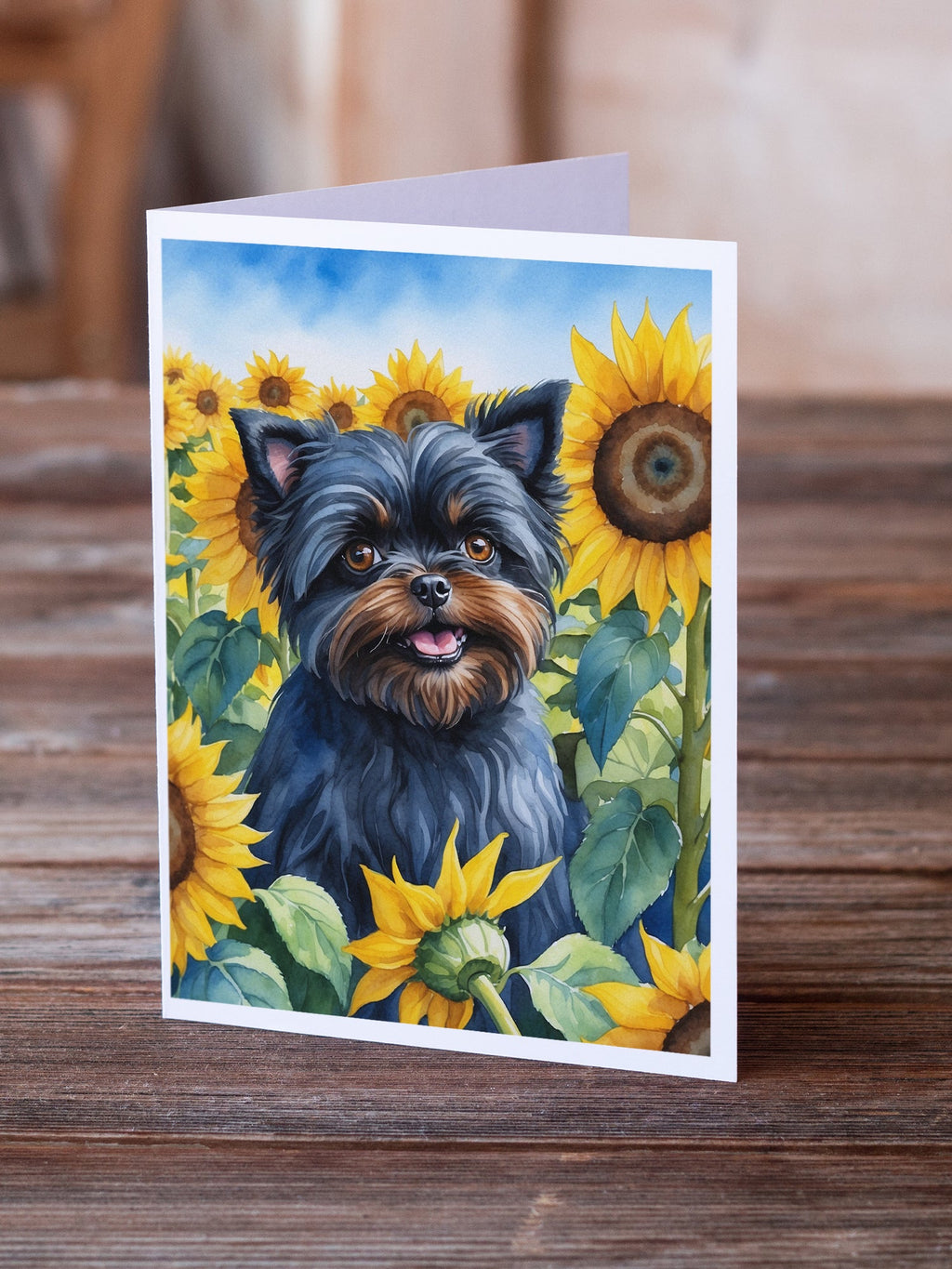 Affenpinscher in Sunflowers Greeting Cards Pack of 8 Blank Cards with Envelopes Whimsical A7 Size 5x7