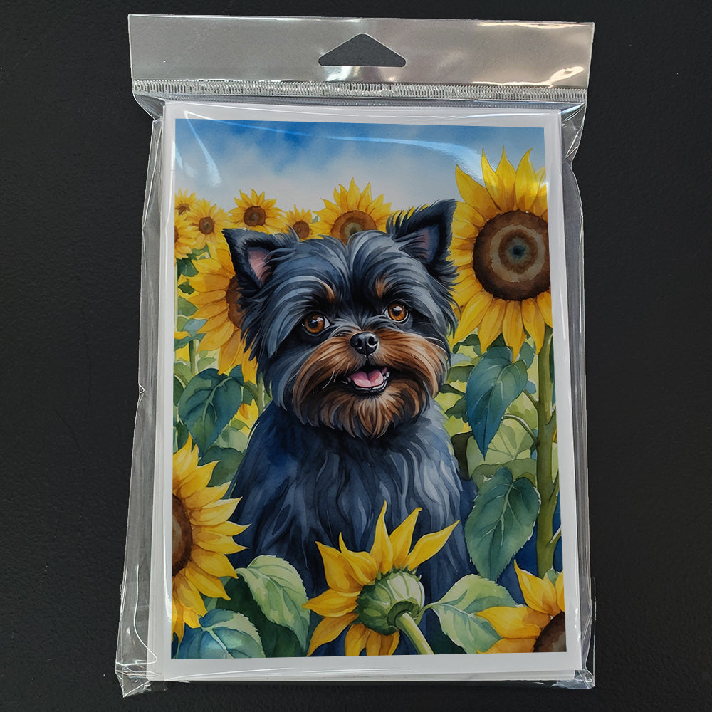 Affenpinscher in Sunflowers Greeting Cards Pack of 8 Blank Cards with Envelopes Whimsical A7 Size 5x7