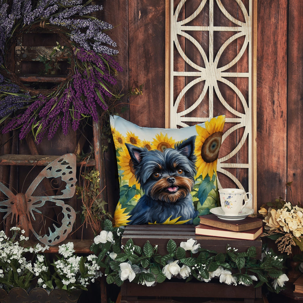 Affenpinscher in Sunflowers Decorative Throw Pillow 14x14 Indoor Outdoor Accent Cushion, Fabric Cover with Insert for Sofa, Bed, Porch & Living Room