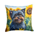 Affenpinscher in Sunflowers Decorative Throw Pillow 18x18 Indoor Outdoor Accent Cushion, Fabric Cover with Insert for Sofa, Bed, Porch & Living Room