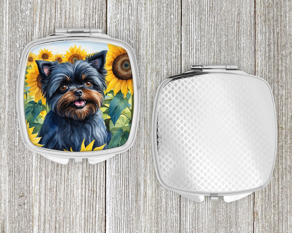 Affenpinscher in Sunflowers Compact Mirror Decorative Travel Makeup Mirror for Women Girls Gifts Pocket Makeup Mirror Folding Handheld
