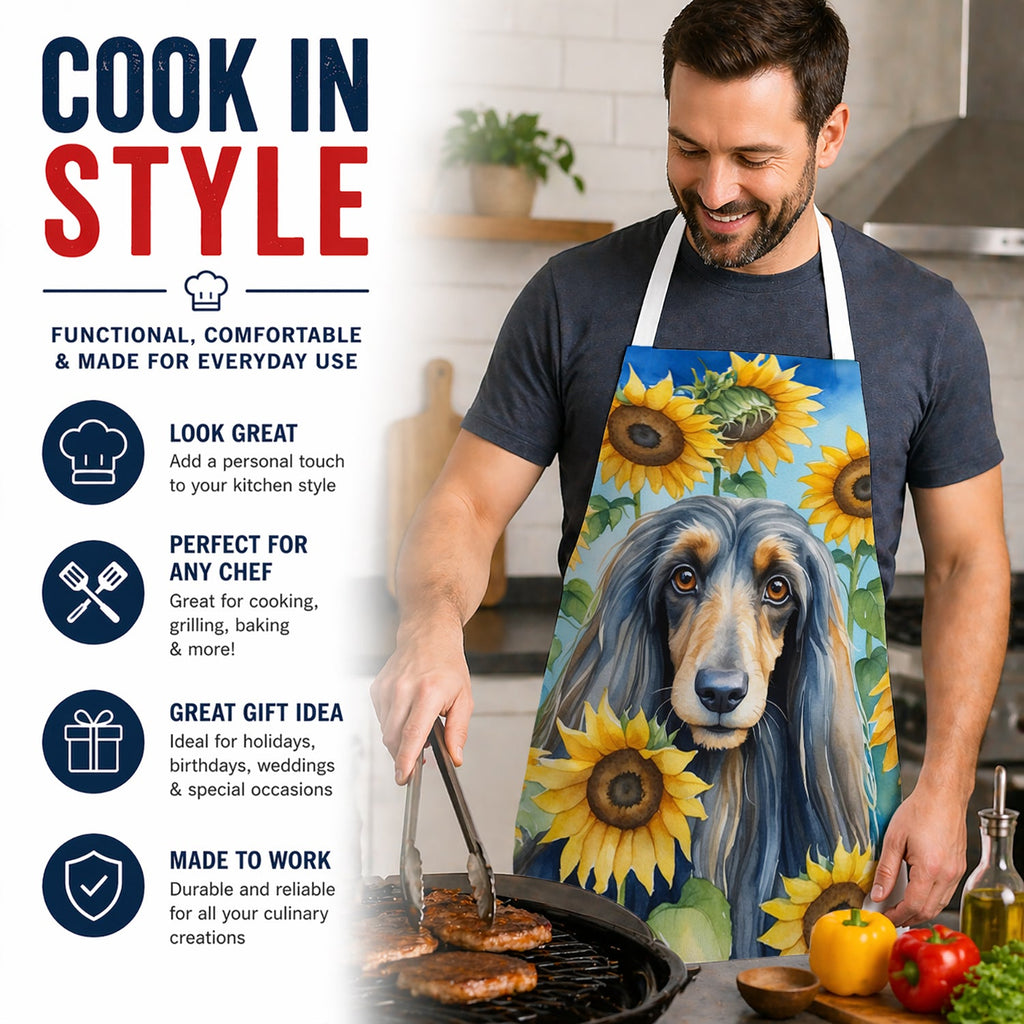 Afghan Hound in Sunflowers Apron Cooking Kitchen Server Baking Crafts Gardening for Adult Women Men, Unisex, Large, Multicolor