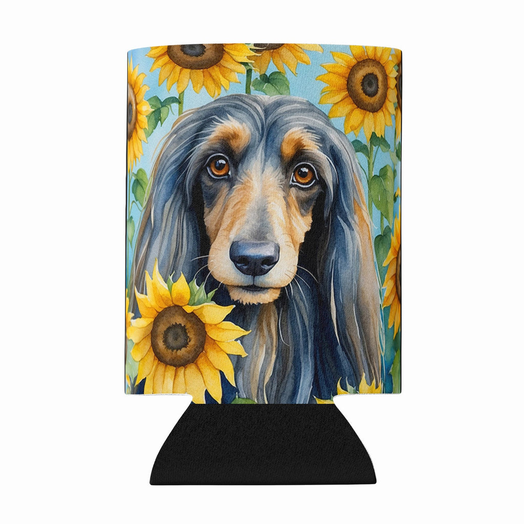 Afghan Hound in Sunflowers Can or Bottle Hugger Cooler Sleeve for Standard 12 oz Cans, Insulated Foam Beer & Soda Can Hugger Reusable