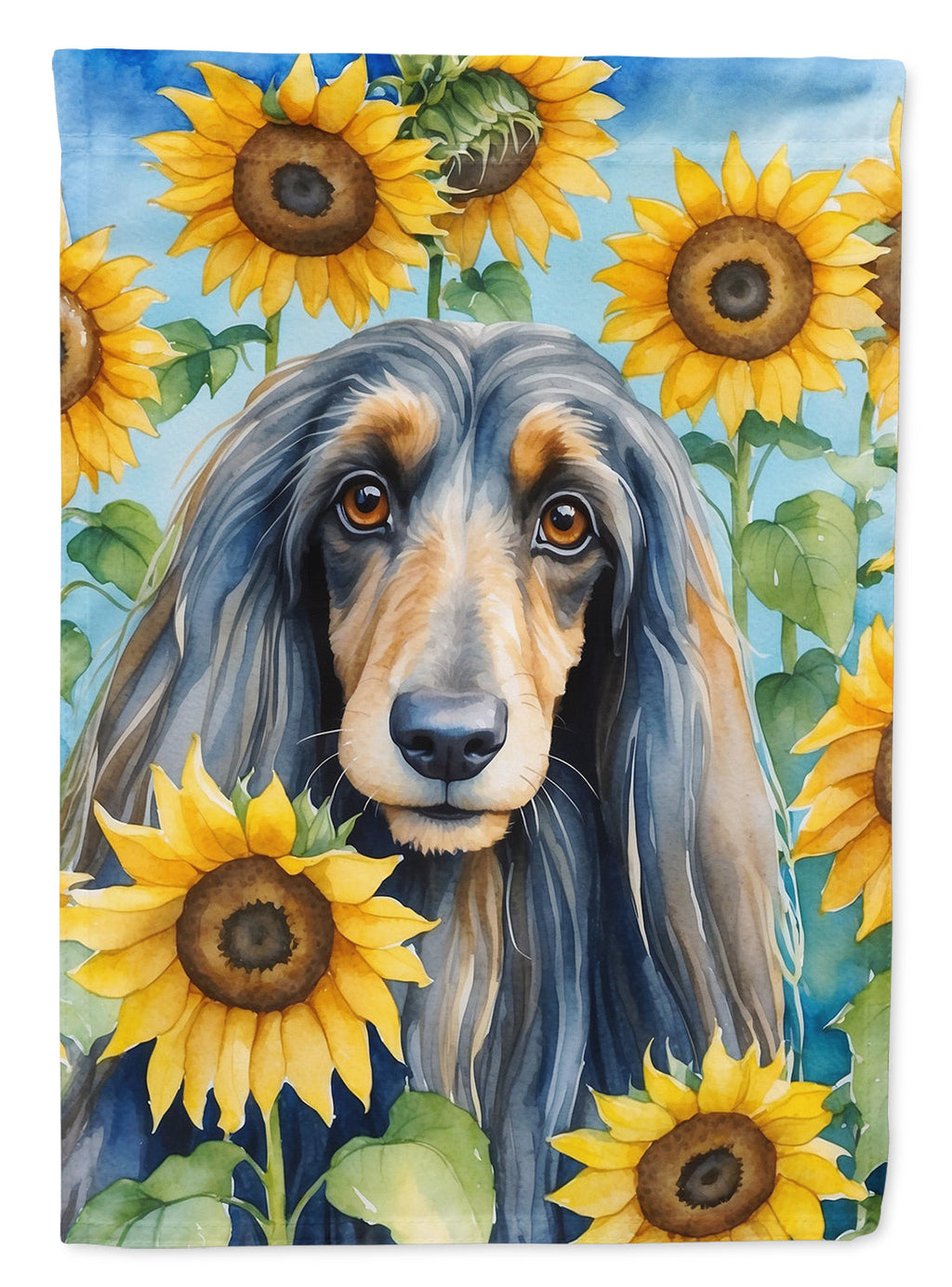 Afghan Hound in Sunflowers House Flag 28x40 Porch Sleeve Pole Decorative Outside Yard Banner Artwork Wall Hanging, Polyester