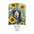 Afghan Hound in Sunflowers Ceramic Night Light Compact, UL-Certified, Ideal for Bedroom, Bathroom, Nursery, Hallway, Kitchen, 6x4x3, Multicolor