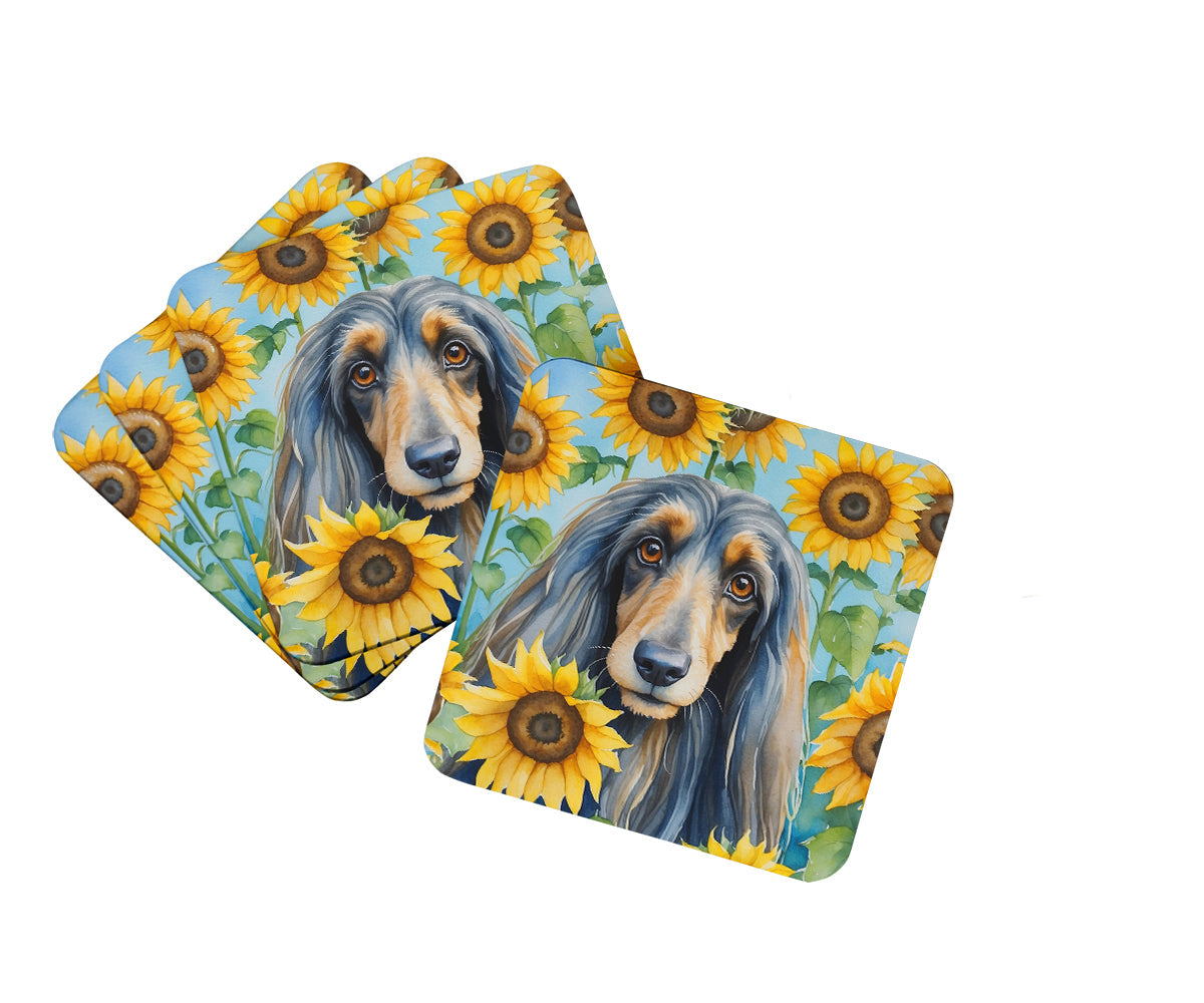 Afghan Hound in Sunflowers Foam Coasters Set of 4 Cup Coasters for Indoor Outdoor, Tabletop Protection, Anti Slip, Mouse pad Material
