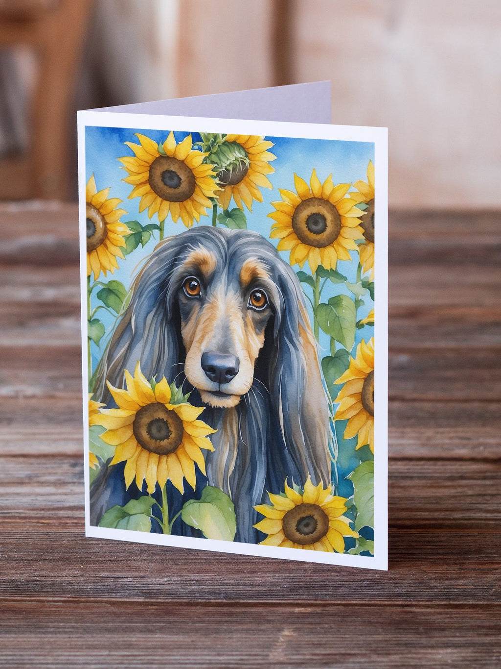 Afghan Hound in Sunflowers Greeting Cards Pack of 8 Blank Cards with Envelopes Whimsical A7 Size 5x7