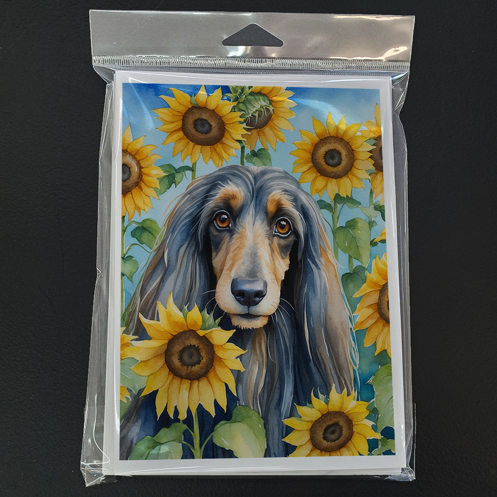 Afghan Hound in Sunflowers Greeting Cards Pack of 8 Blank Cards with Envelopes Whimsical A7 Size 5x7