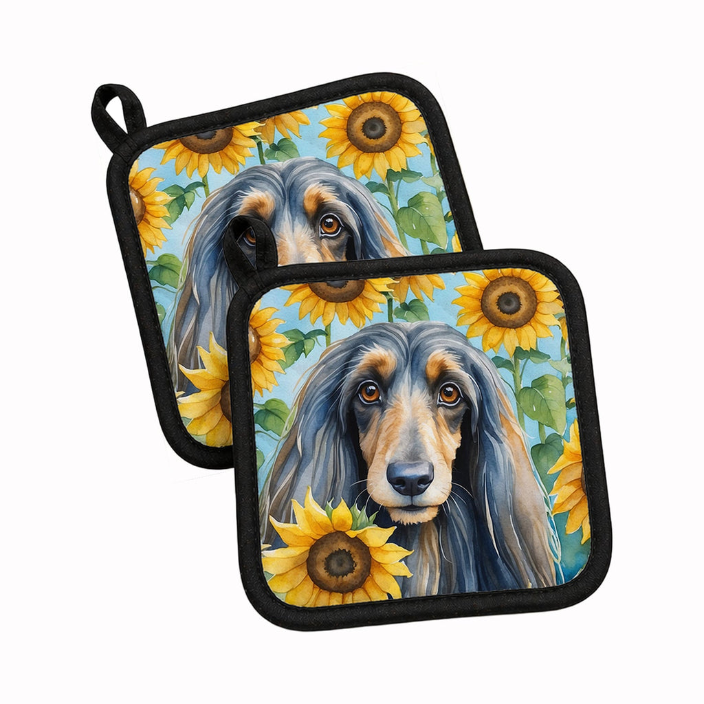 Afghan Hound in Sunflowers Pot Holder Set of 2 Heat Resistant Quilted Hot Pads 7.5 x 7.5 Inch, Insulated Kitchen Trivets for Cooking & Baking